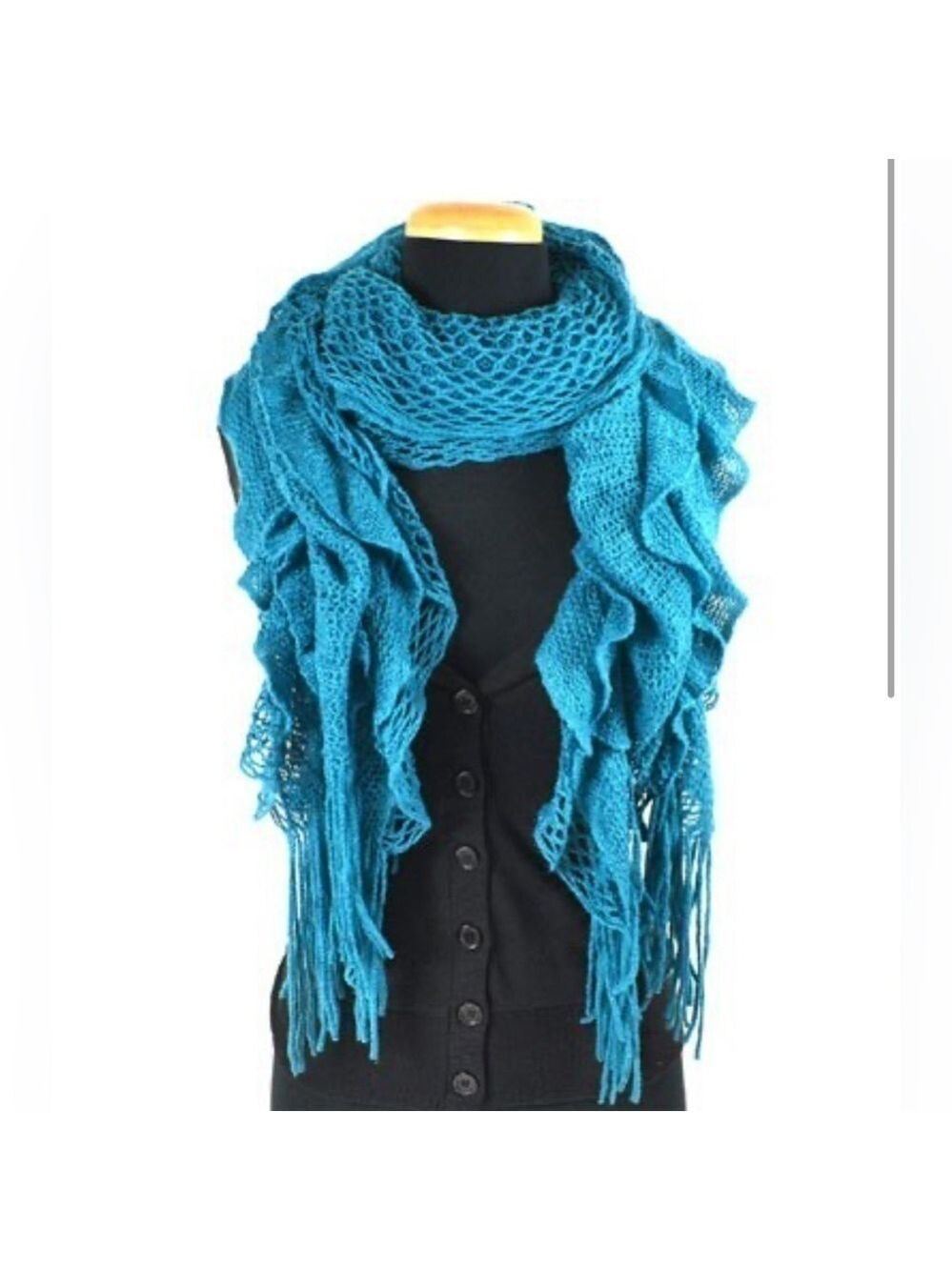Curly Chunky Teal Blue Scarf